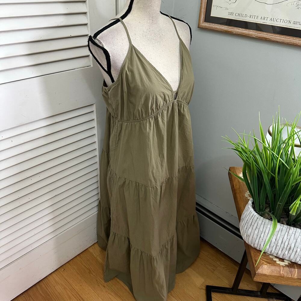 Rails Dress Womens XL Olive Green Avril Tiered Midi Strappy Boho Euro Summer - Picture 3 of 10